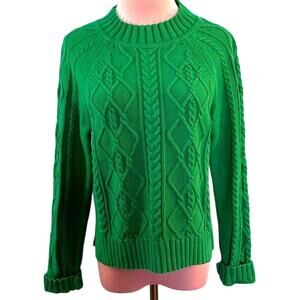 GAP Pullover Cable Knit Sweater Raglan Sleeve MockT Neckline Green 100% Cotton S